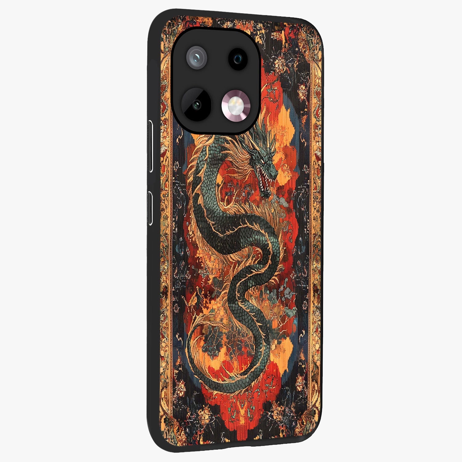 Inferno Dragon Soul Glass Case upright view showcasing intense dragon artwork with fantasy fire theme.