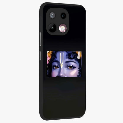 Krishna Divine Embrace Glass Case upright view showcasing sacred Krishna artwork with peaceful devotional theme.