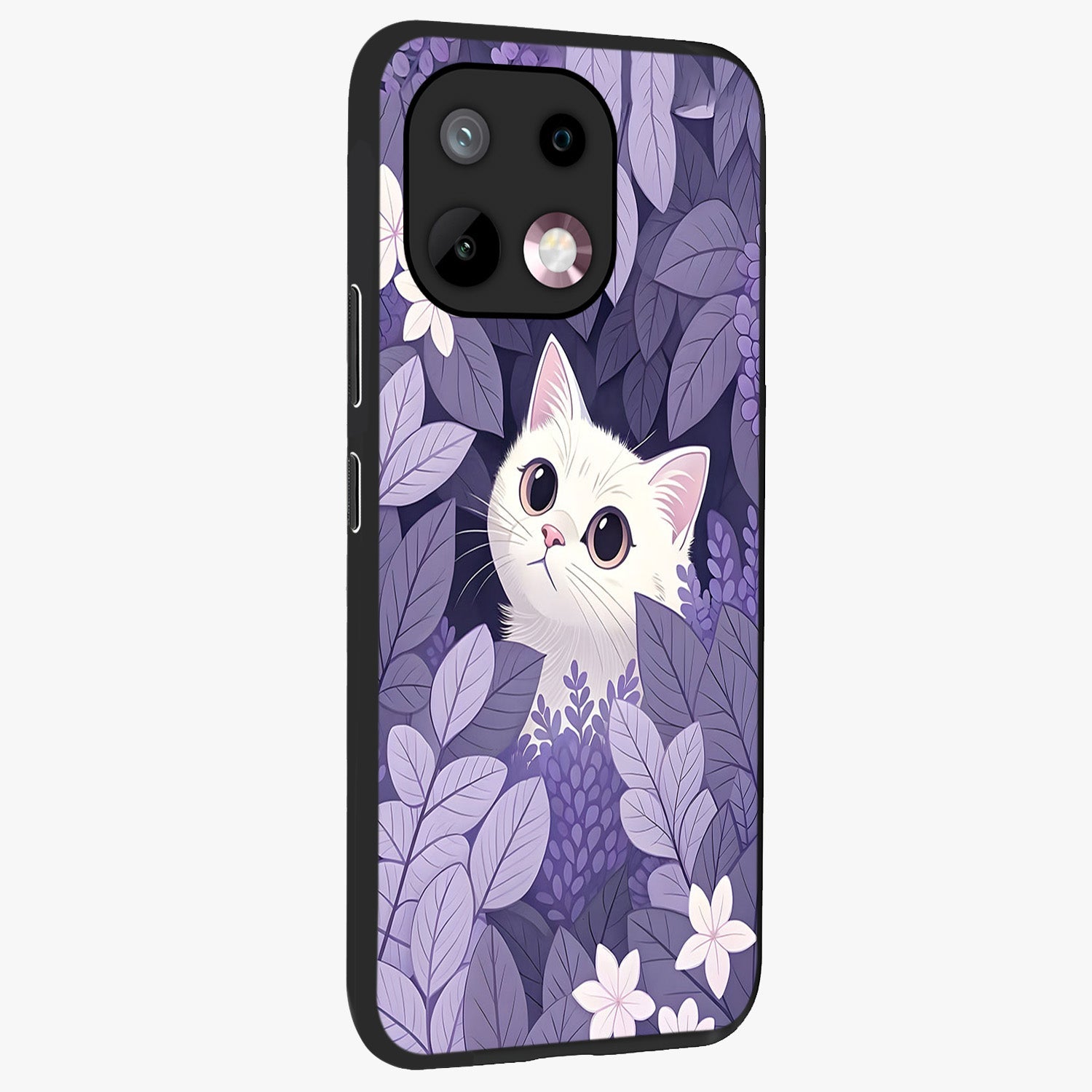 Lilac Hide Peek Cat Glass Case upright view showcasing charming cat artwork with adorable peek theme.