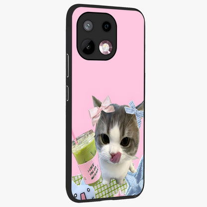 Love Matcha Cat Glass Case upright view showcasing adorable cat artwork with charming matcha themed design.