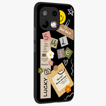 Lucky Aesthetic Collage Glass Case upright view showcasing vibrant collage artwork with youthful aesthetic theme.