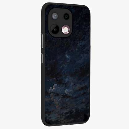 Lunar Veil Silence Glass Case upright view showcasing calm moon themed artwork with serene night atmosphere.