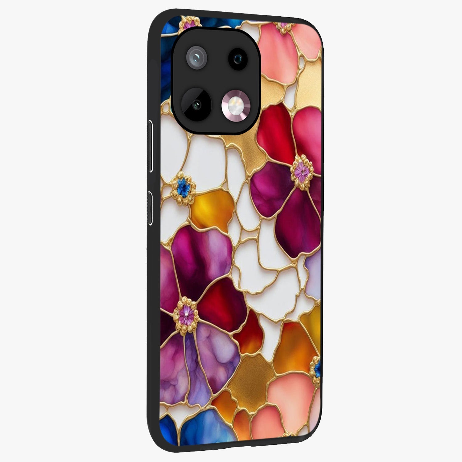 Marble Flower Pattern Glass Case upright view showcasing decorative marble flower artwork with refined style.
