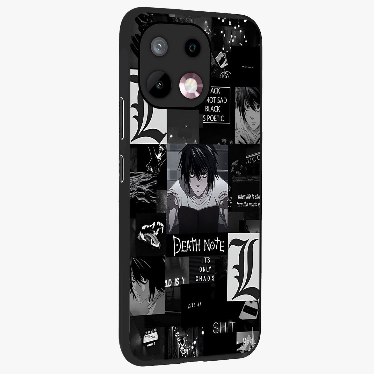 Midnight Chaos Mind Glass Case upright view showcasing expressive abstract artwork with bold dark theme.