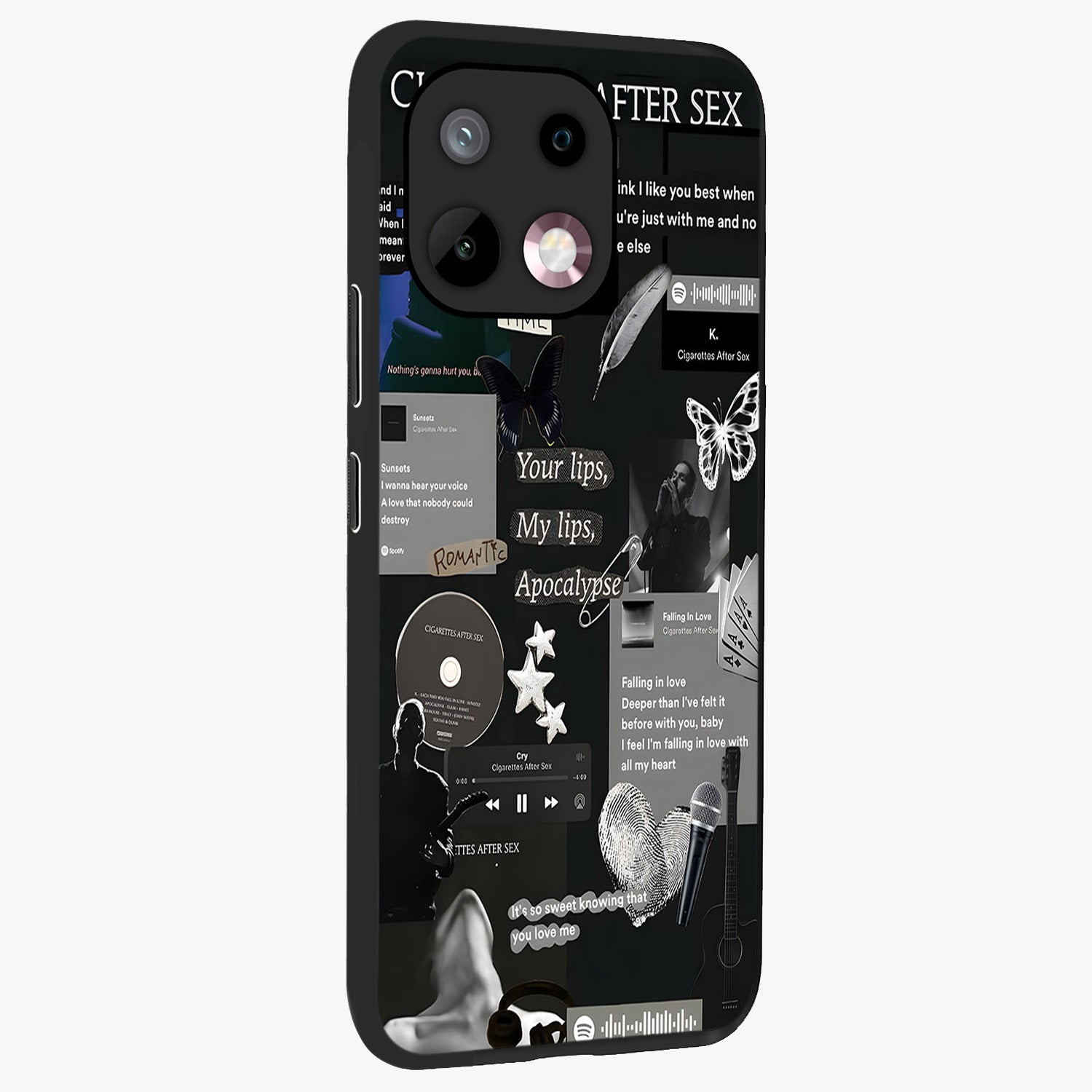 Midnight Love Echo Glass Case upright view showcasing expressive romantic artwork with dreamy midnight theme.