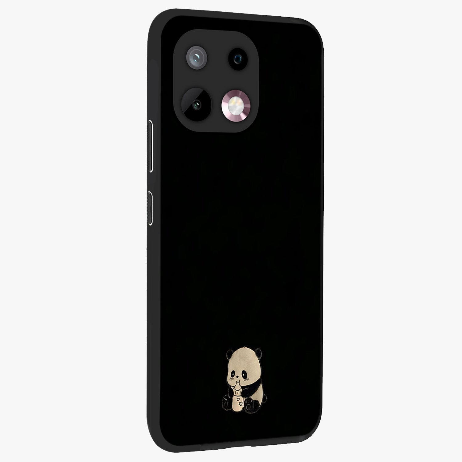 Midnight Panda Love Glass Case upright view showcasing charming panda artwork with playful romantic theme.
