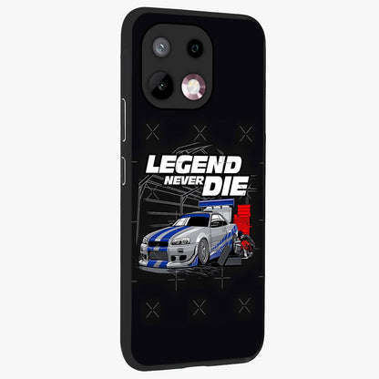 Midnight Racing Legacy Glass Case upright view showcasing powerful racing artwork with modern sports theme.