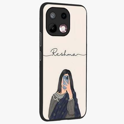Mirror Mood Muse With Custom Name Glass Case upright view showcasing artistic mirror themed artwork with personalized aesthetic.
