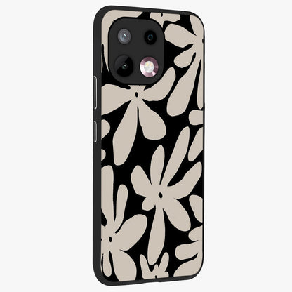 Monochrome Petal Dance Glass Case upright view showcasing artistic floral pattern with stylish monochrome theme.