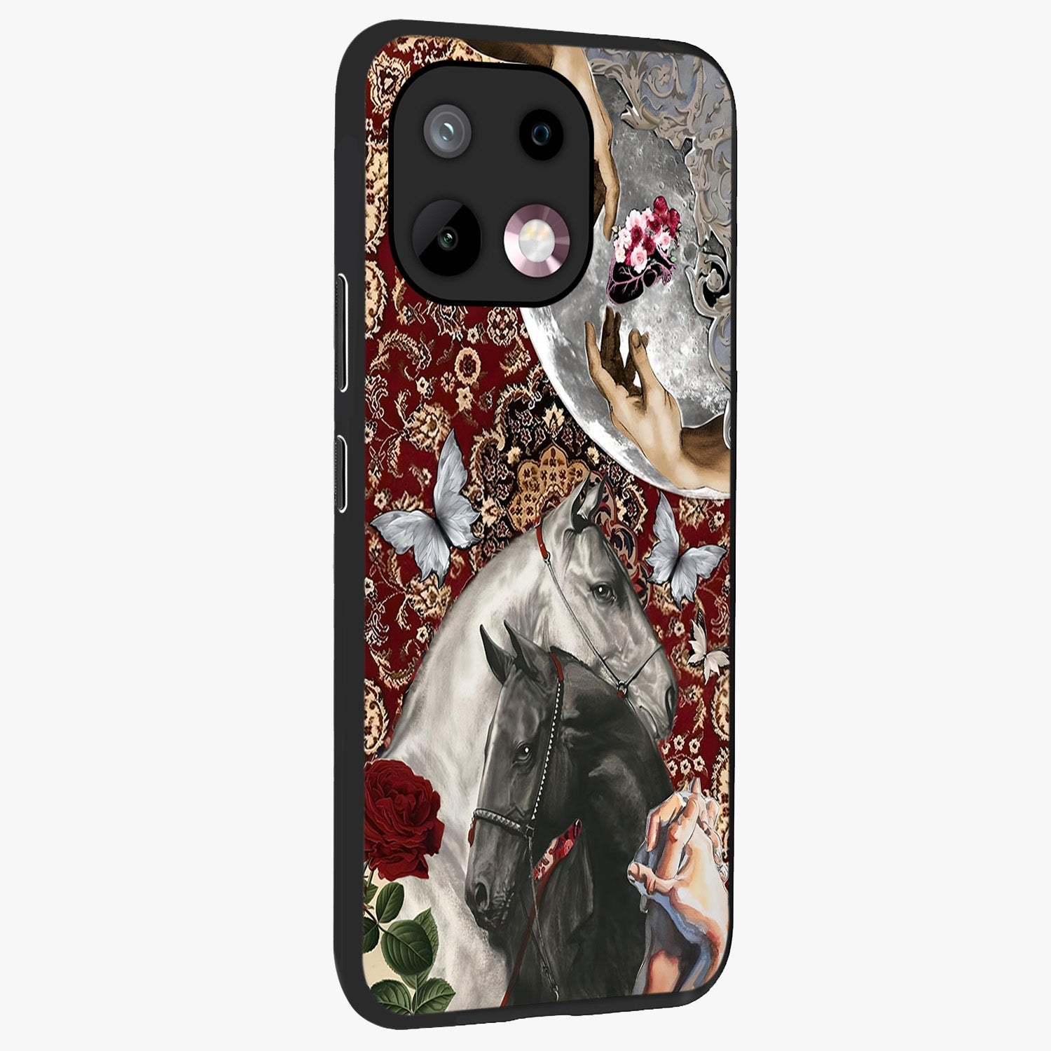 Moonlit Royal Stallion Glass Case upright view showcasing dramatic horse artwork with glowing moon themed design.