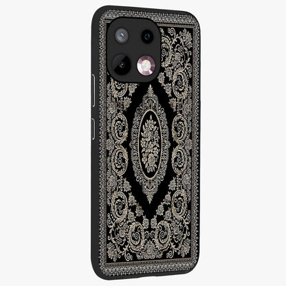 Noir Bloom Elegance Glass Case upright view showcasing graceful floral artwork with luxurious dark theme.