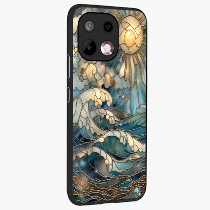 Oceanic Stained Printed Glass Case upright view showcasing decorative ocean pattern artwork with vibrant marine theme.