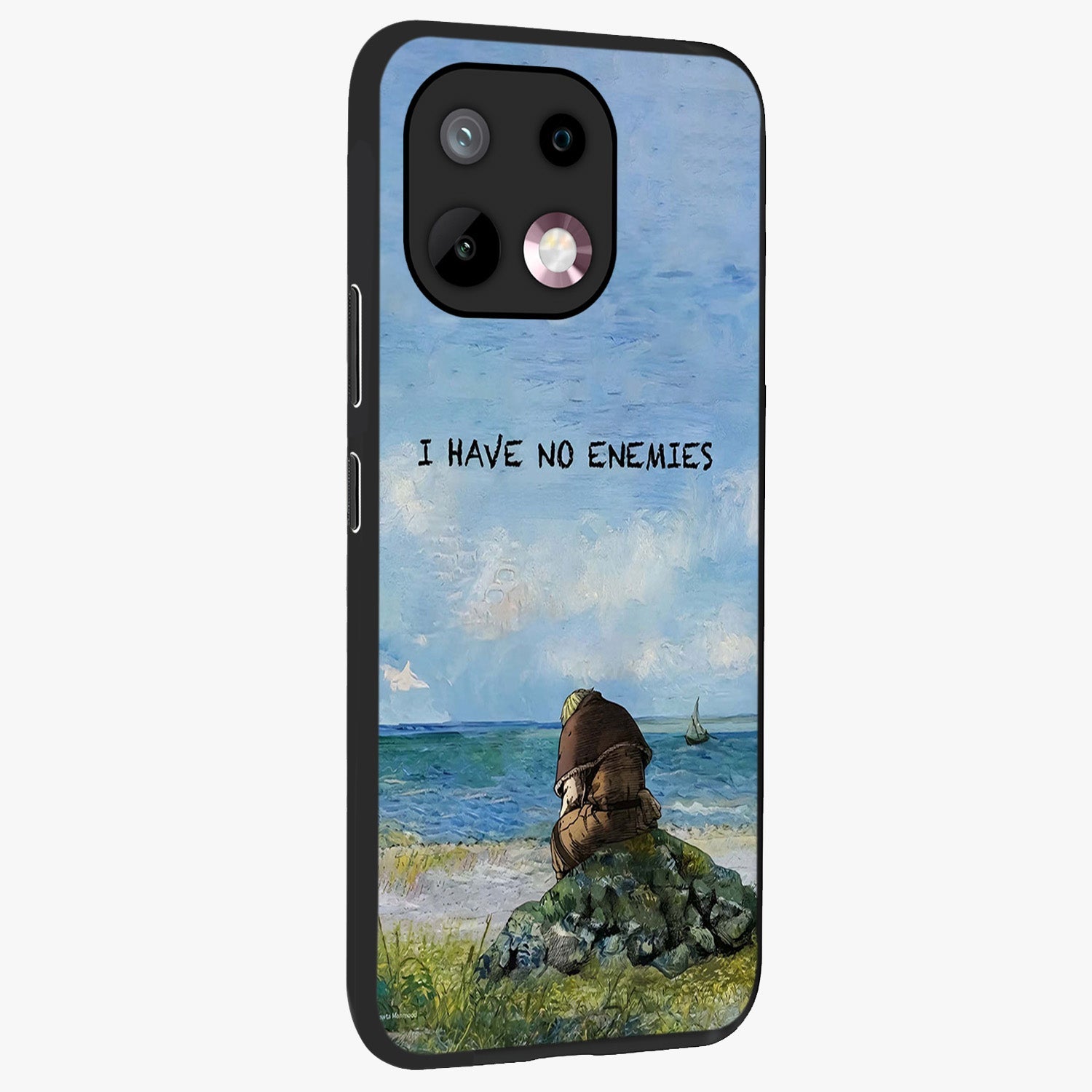 Peace Beyond War Glass Case upright view showcasing powerful peace symbol artwork with inspirational theme.