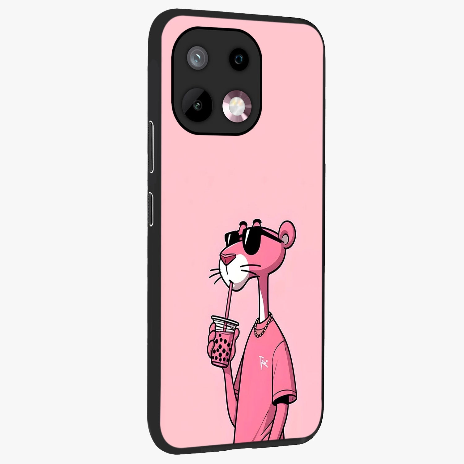 Pink Panther Glass Case upright view showcasing fun animated artwork with stylish retro cartoon theme.
