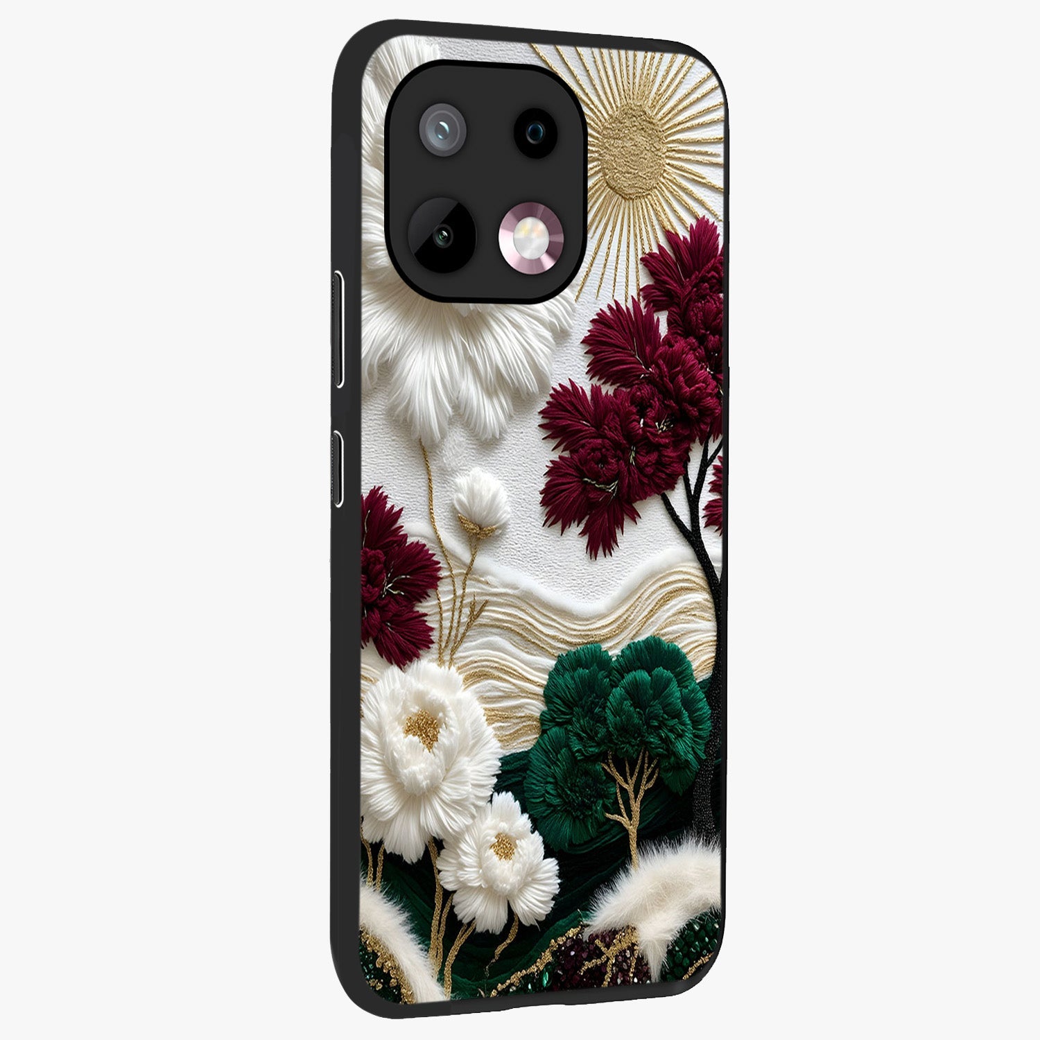 Radiant Bloom Elegance Glass Case upright view showcasing decorative flower artwork with refined botanical theme.