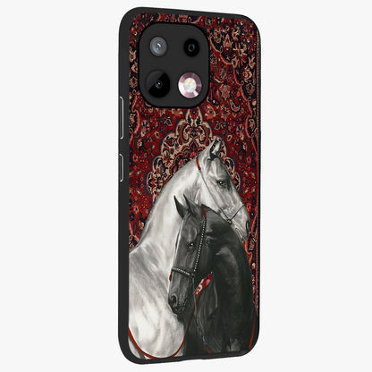 Regal Stallion Tapestry Glass Case upright view showcasing powerful horse artwork with elegant tapestry theme.