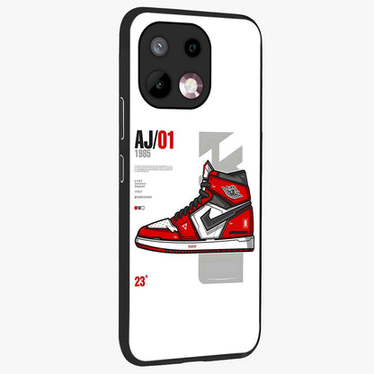 Retro Sneaker Blueprint Glass Case upright view showcasing stylish sneaker illustration with vintage streetwear theme.