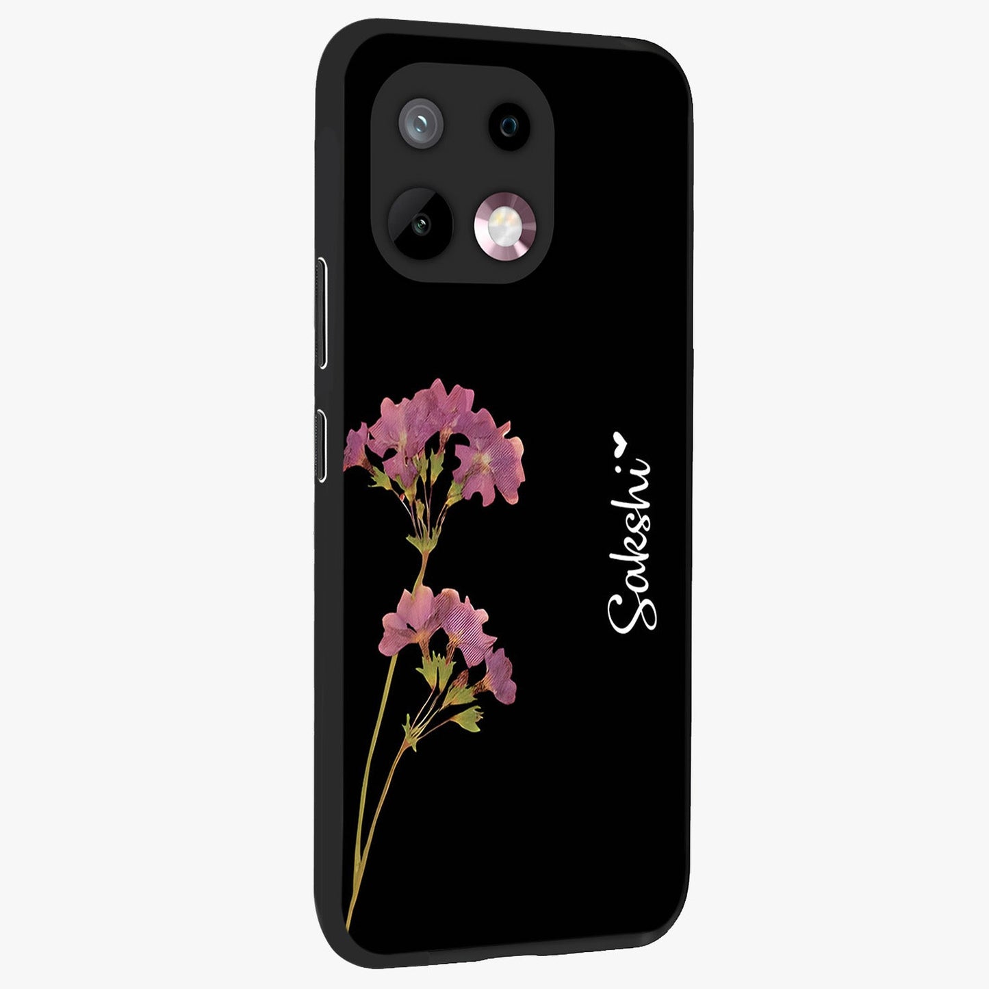 Riching Lavender Flower Custom Name Glass Case upright view showcasing elegant lavender floral artwork with personalized aesthetic.