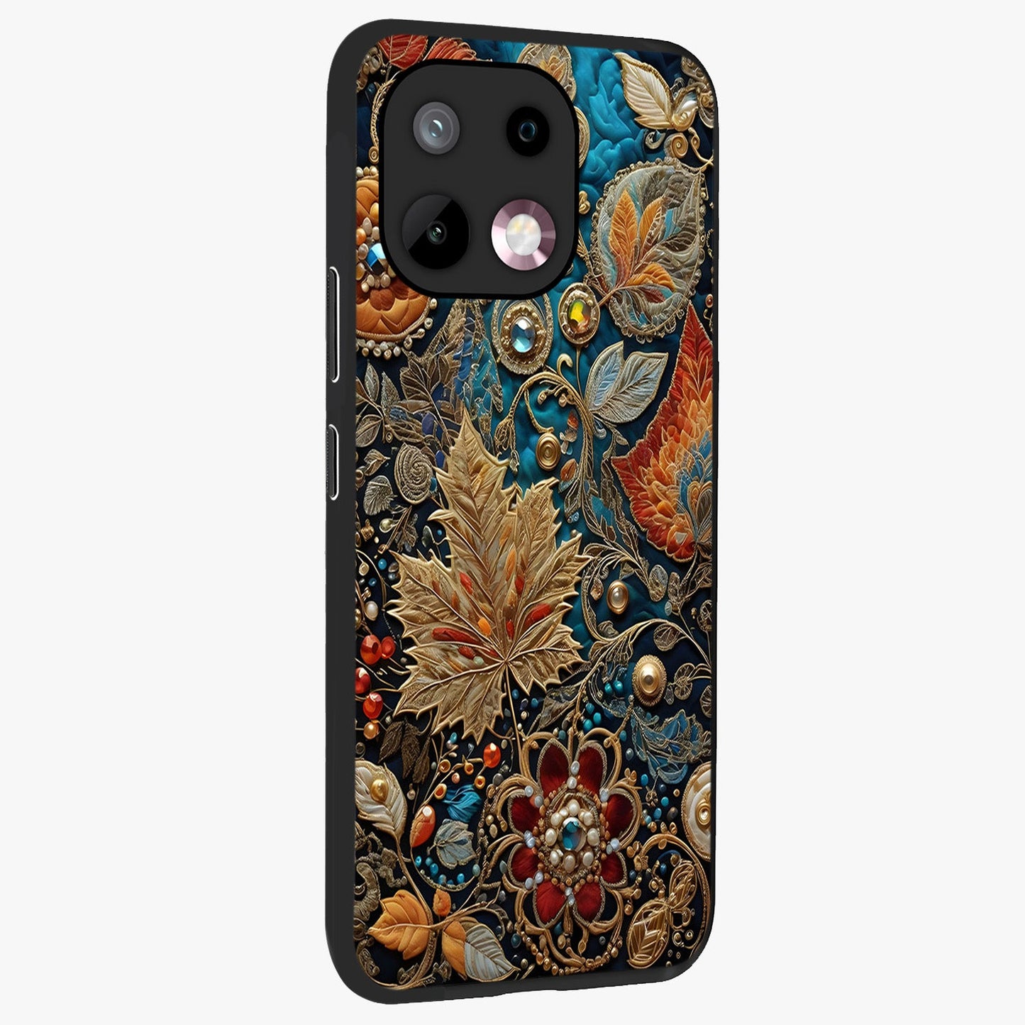 Royal Jewel Garden Glass Case upright view showcasing rich floral artwork with luxurious garden theme.