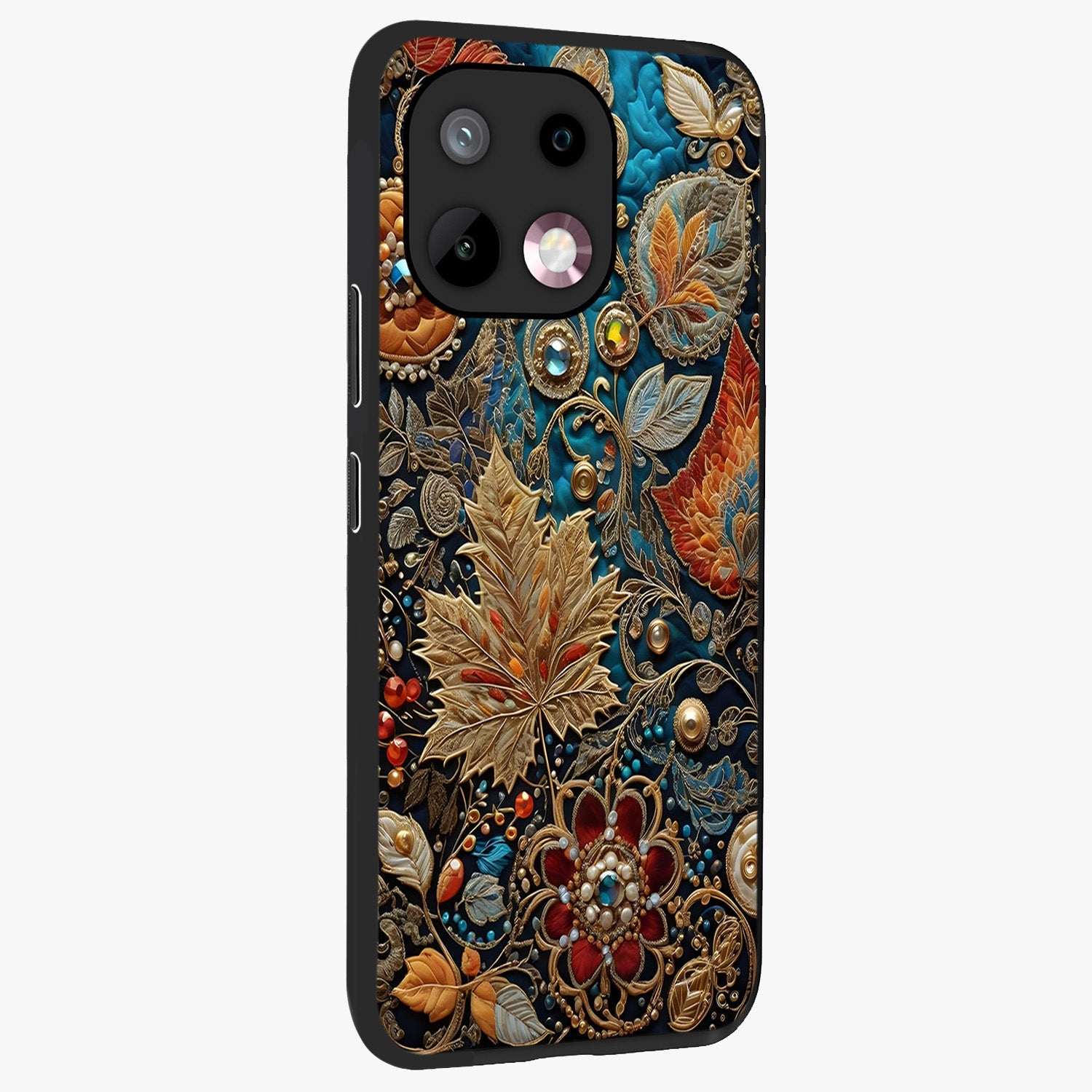 Royal Jewel Garden Glass Case upright view showcasing rich floral artwork with luxurious garden theme.