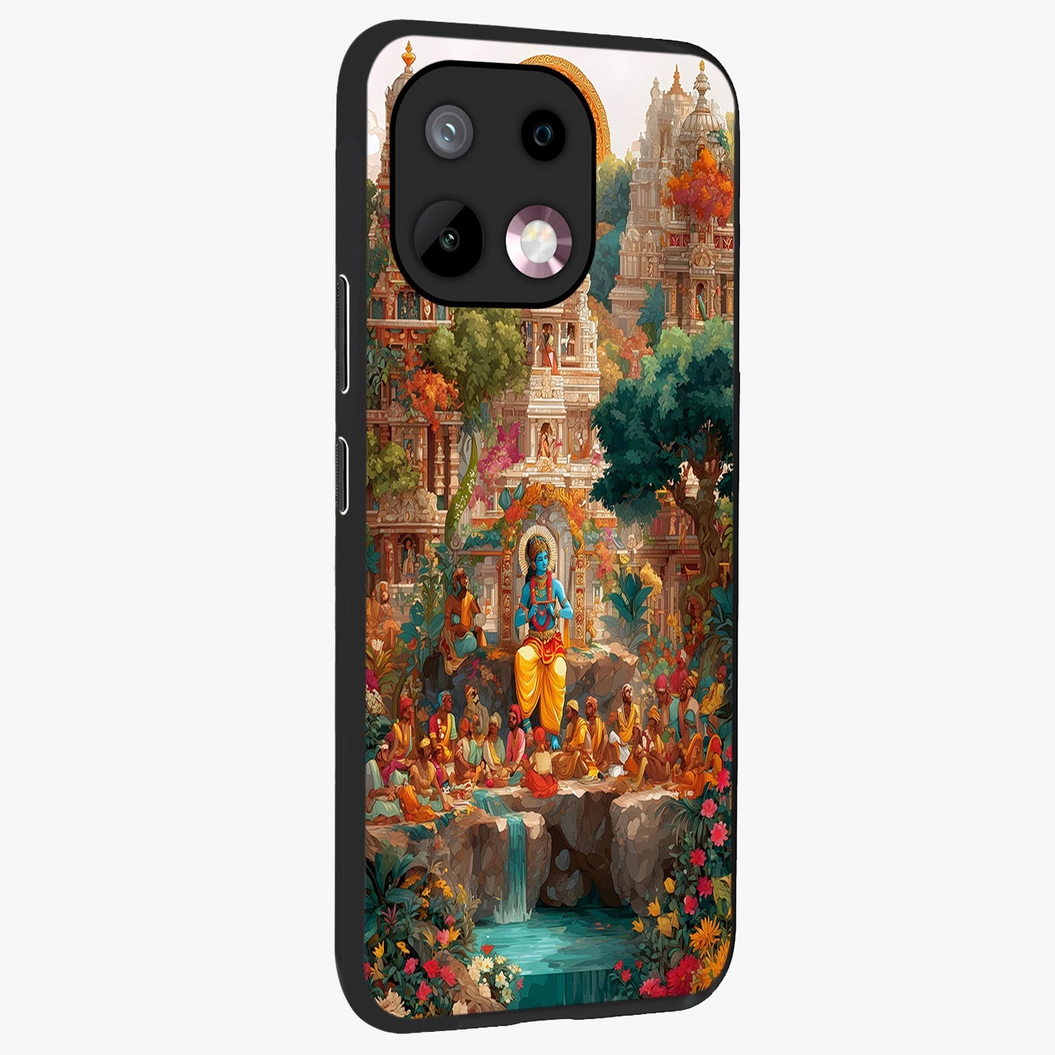 Sacred Sunlight Gods Glass Case upright view showcasing glowing divine artwork with sacred mythological theme.