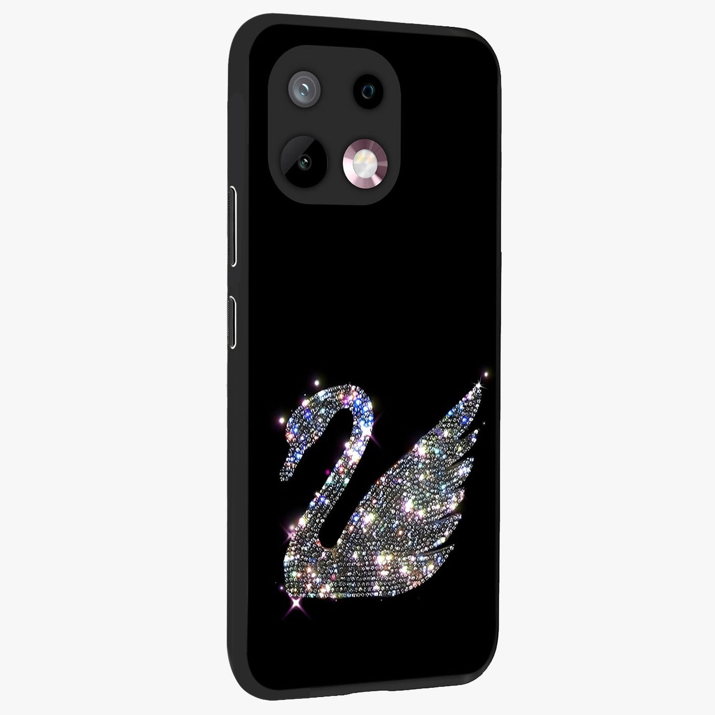 Starlit Swan Grace Glass Case upright view showcasing beautiful swan artwork with peaceful night themed design.