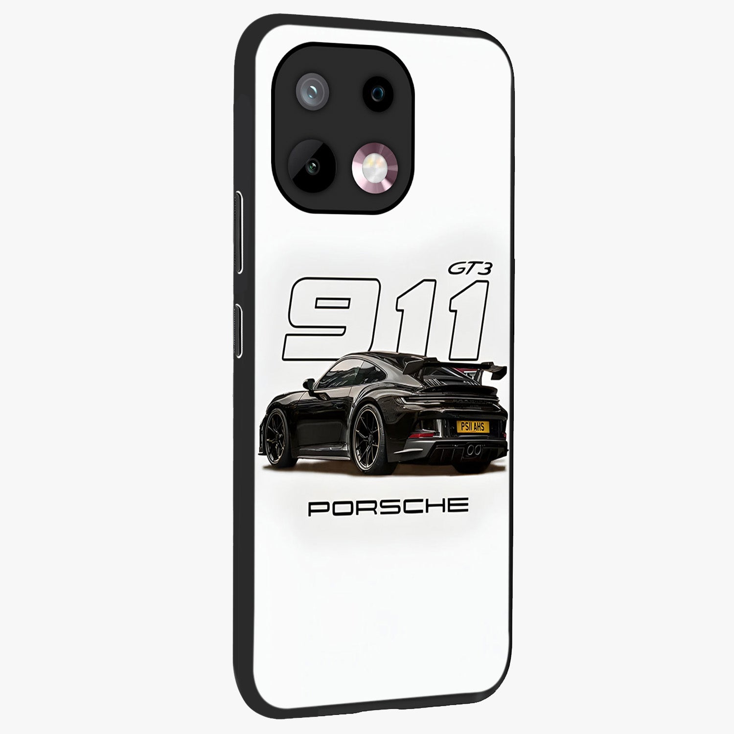 Turbo Legacy Icon Glass Case upright view showcasing bold racing inspired artwork with classic car theme.