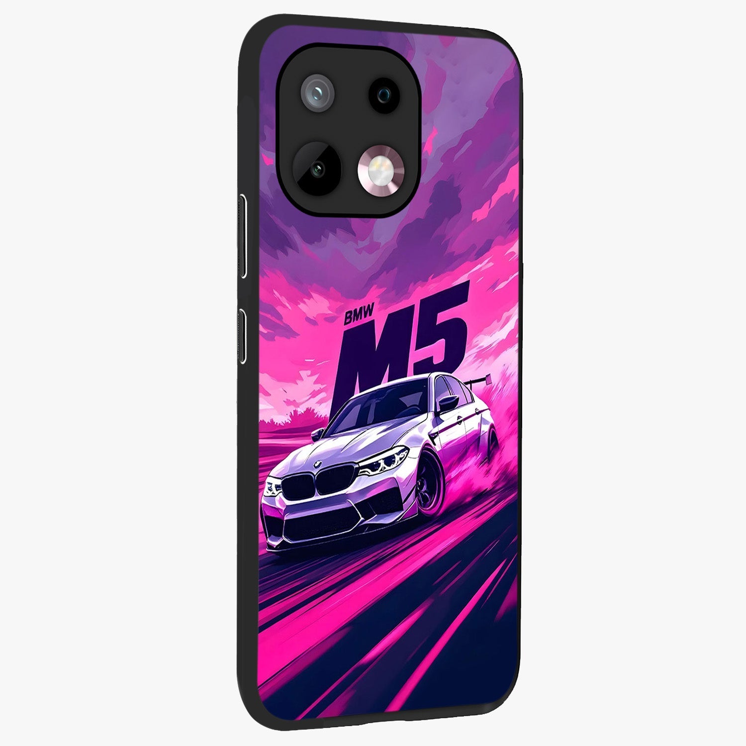 Velocity Drift Pulse Glass Case upright view showcasing powerful racing artwork with energetic motorsport theme.