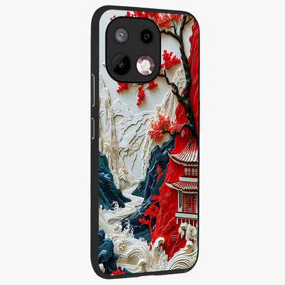 Whispers Of Sakura Waves Glass Case upright view showcasing delicate cherry blossom artwork with elegant nature theme.