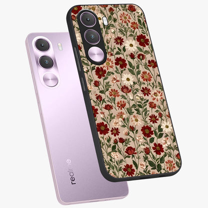 Biege Flower With Leaf Glass Case displayed in angled mockup highlighting minimal floral leaf design and elegant aesthetic.