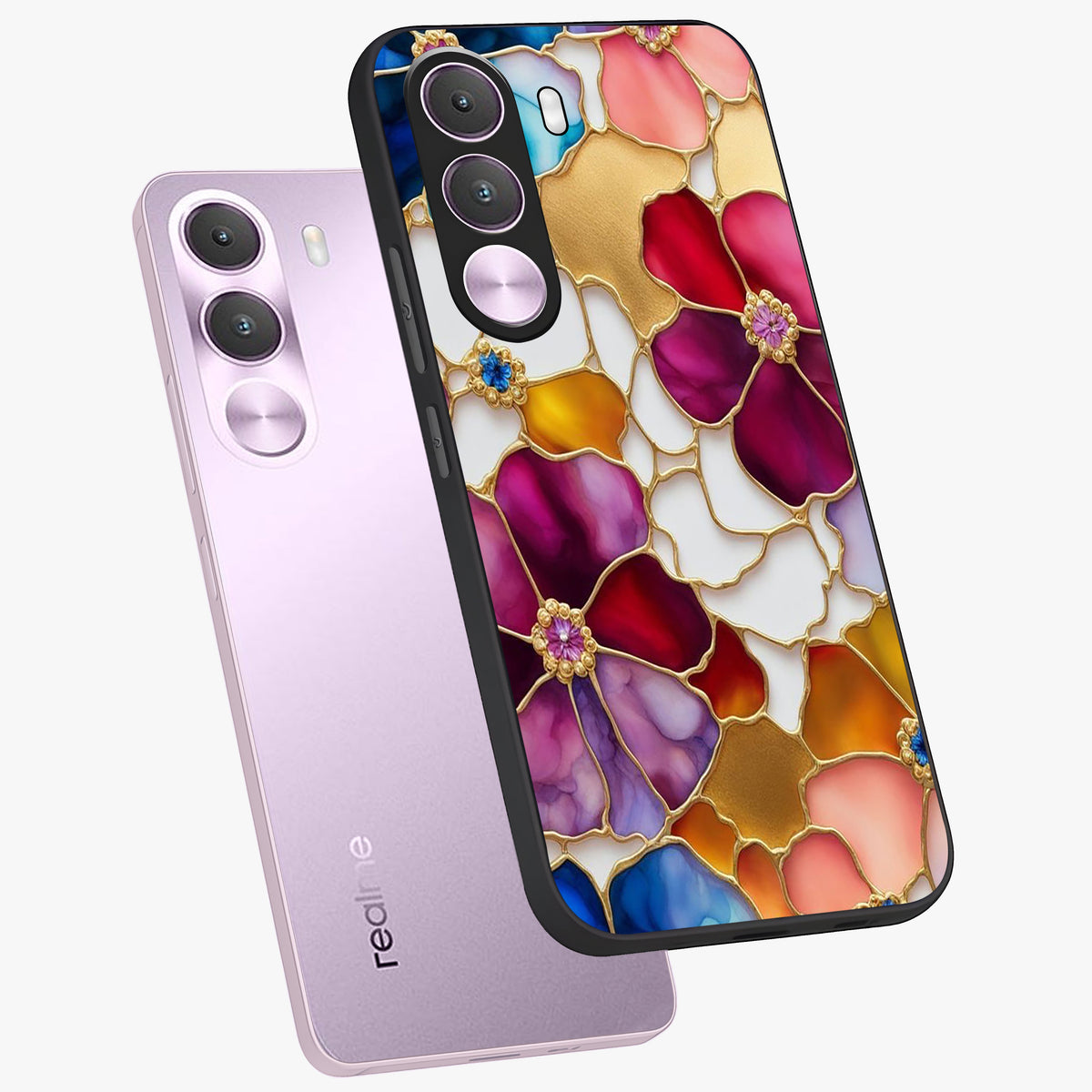 Marble Flower Pattern Glass Case displayed in angled mockup highlighting elegant marble floral design with modern aesthetic.