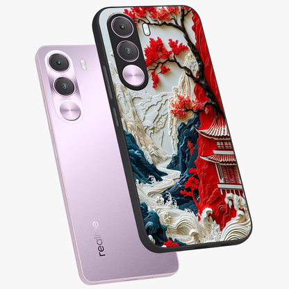 Whispers Of Sakura Waves Glass Case displayed in angled mockup highlighting flowing sakura design with soft floral aesthetic.