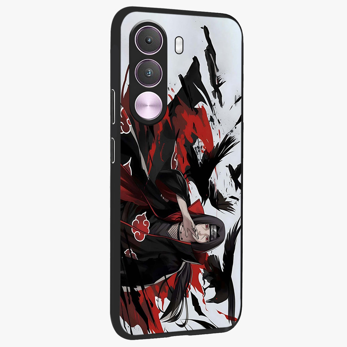 Crimson Crow Illusion Glass Case upright view showcasing striking crow illusion artwork with intense crimson theme.