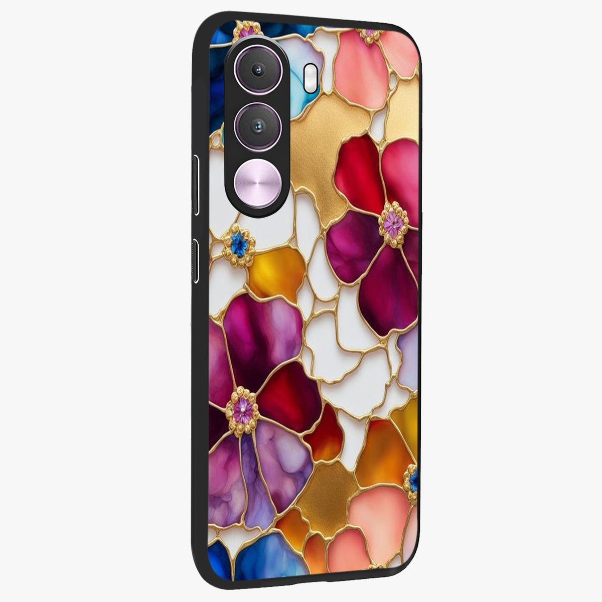 Marble Flower Pattern Glass Case upright view showcasing decorative marble flower artwork with refined style.
