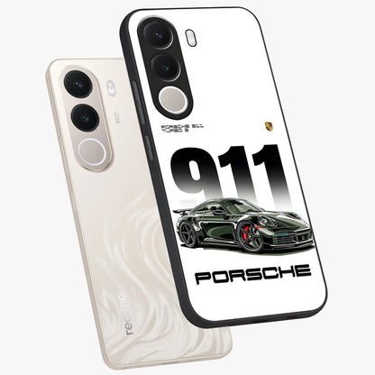 911 Turbo Dominance Glass Case displayed in premium angled mockup highlighting sporty car illustration and sleek glass surface.