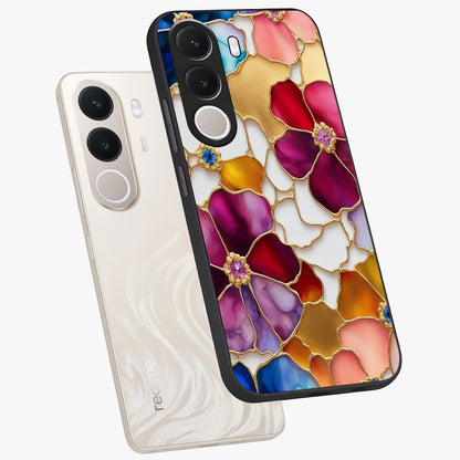 Marble Flower Pattern Glass Case displayed in angled mockup highlighting elegant marble floral design with modern aesthetic.