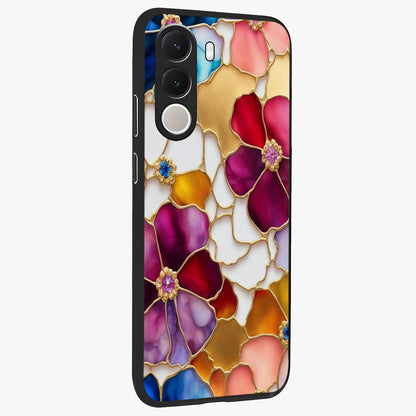 Marble Flower Pattern Glass Case upright view showcasing decorative marble flower artwork with refined style.