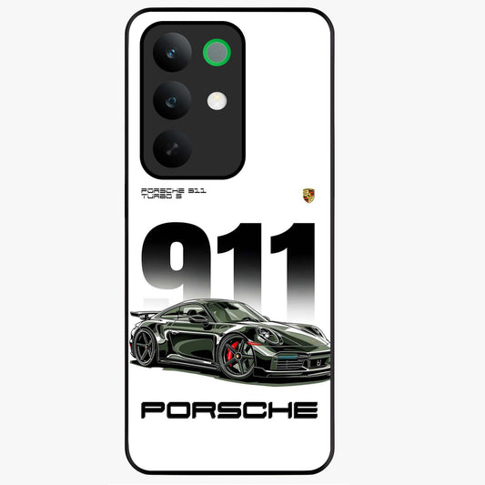 911 Turbo Dominance Glass Case showing clean flat back view with bold 911 sports car artwork and glossy glass finish.