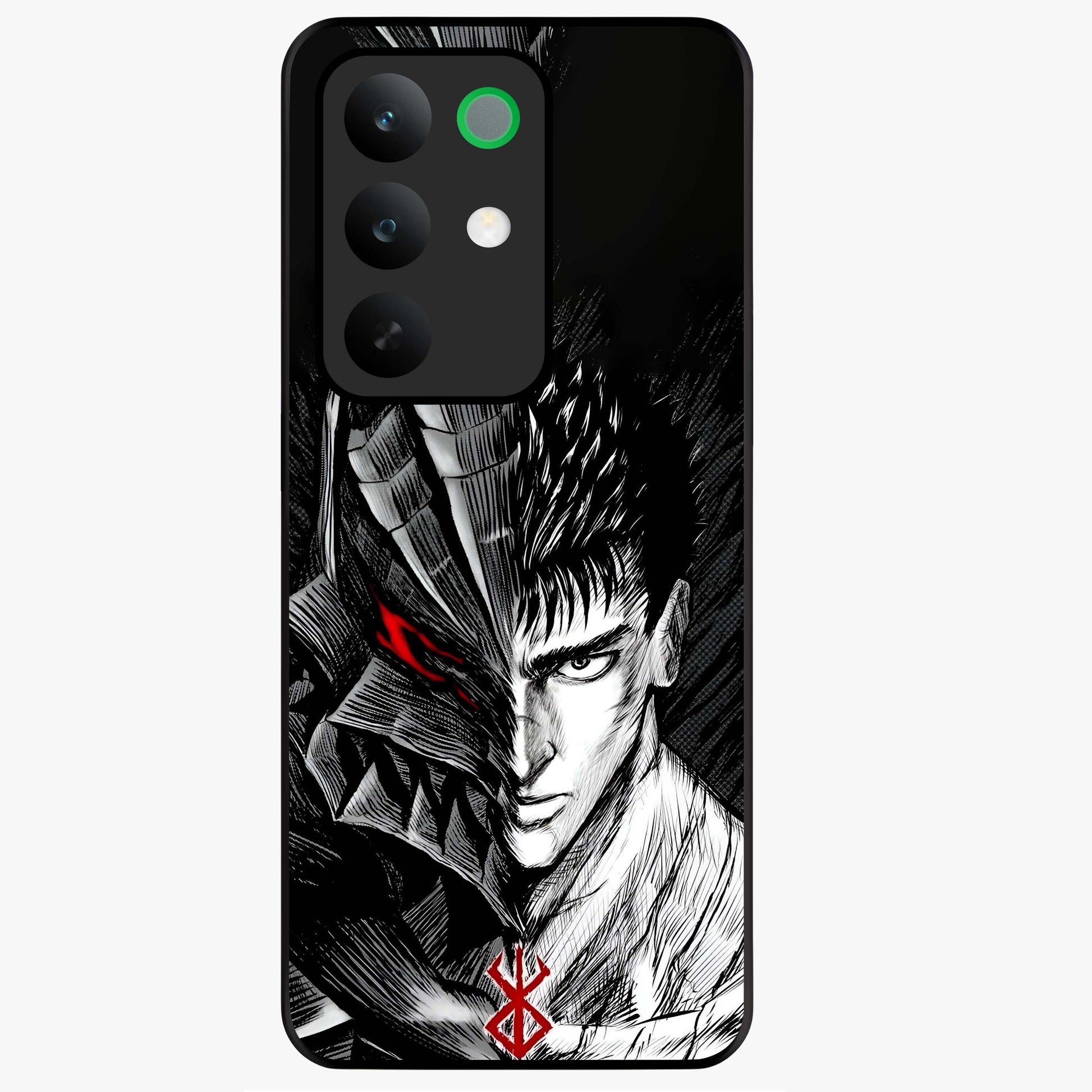 Berserker Blood Oath Glass Case showing flat back view with fierce warrior inspired artwork and glossy glass finish.