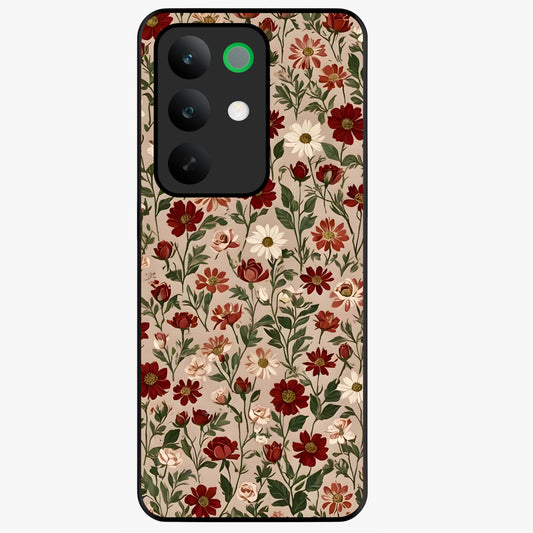 Biege Flower With Leaf Glass Case showing flat back view with soft beige floral artwork and glossy glass finish.