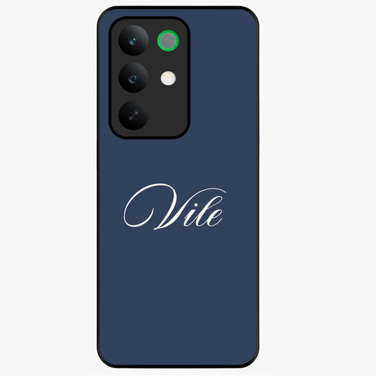 Blue Background Personalized Custom Name Glass Case showing flat back view with minimal blue background and custom name design.