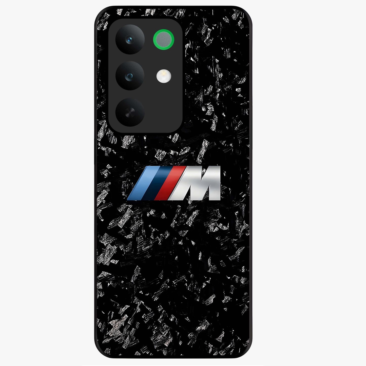 Carbon Speed Mark Glass Case showing flat back view with sporty carbon pattern artwork and glossy glass finish.