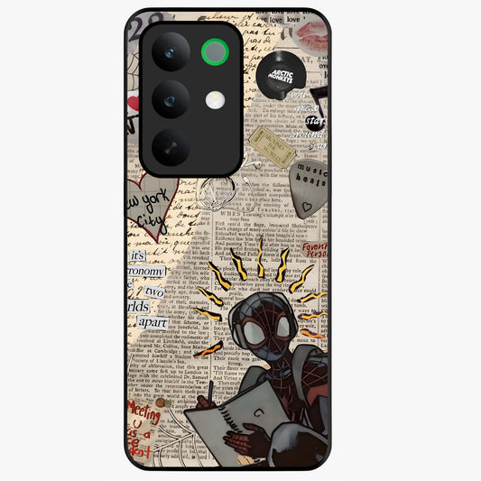 City Dream Sketch Glass Case showing flat back view with artistic city skyline sketch artwork and glossy glass finish.