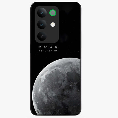 Cosmic Moon Glow Glass Case showing flat back view with glowing moon artwork and glossy glass finish.
