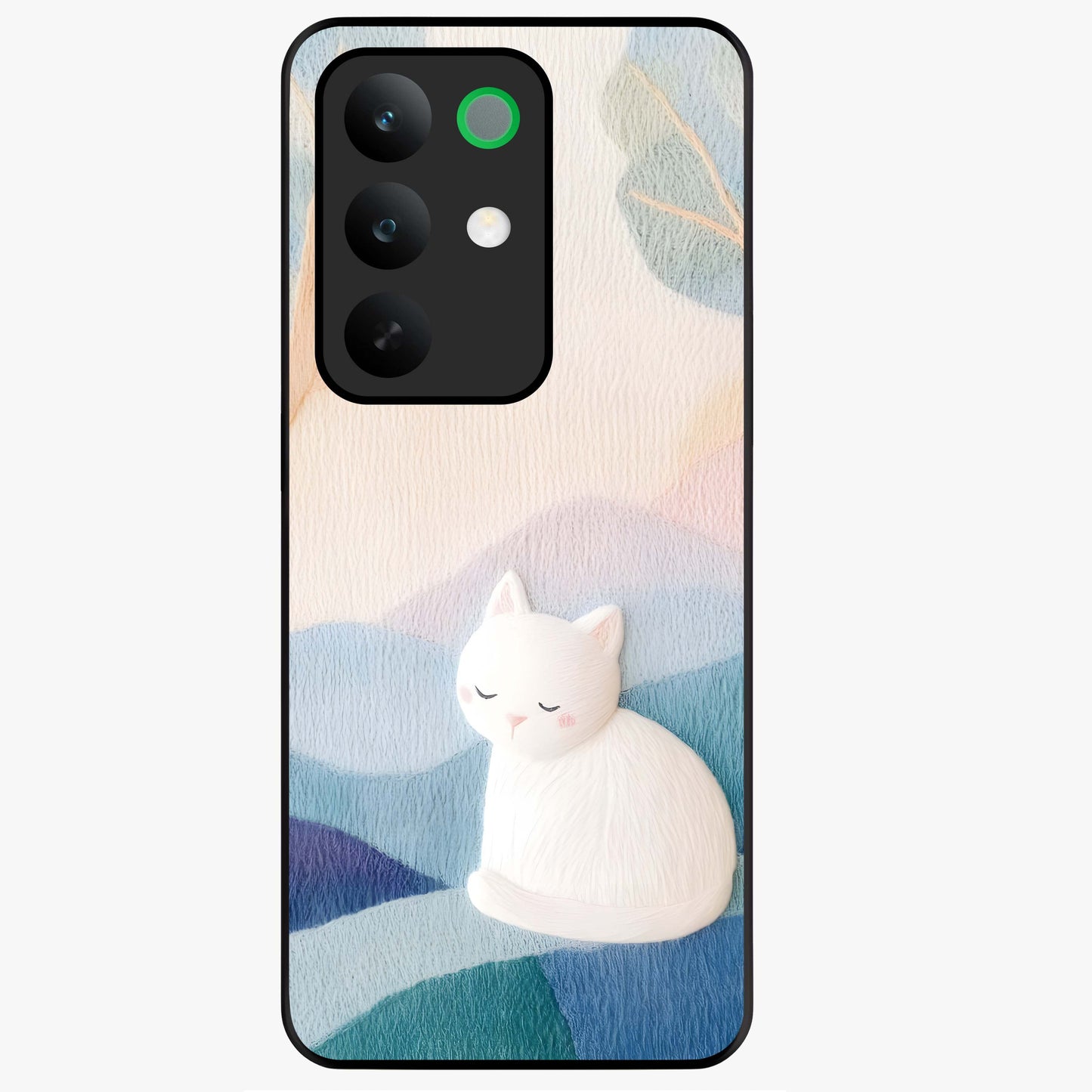 Cotton Dream Cat Glass Case showing flat back view with soft dreamy cat artwork and glossy glass finish.