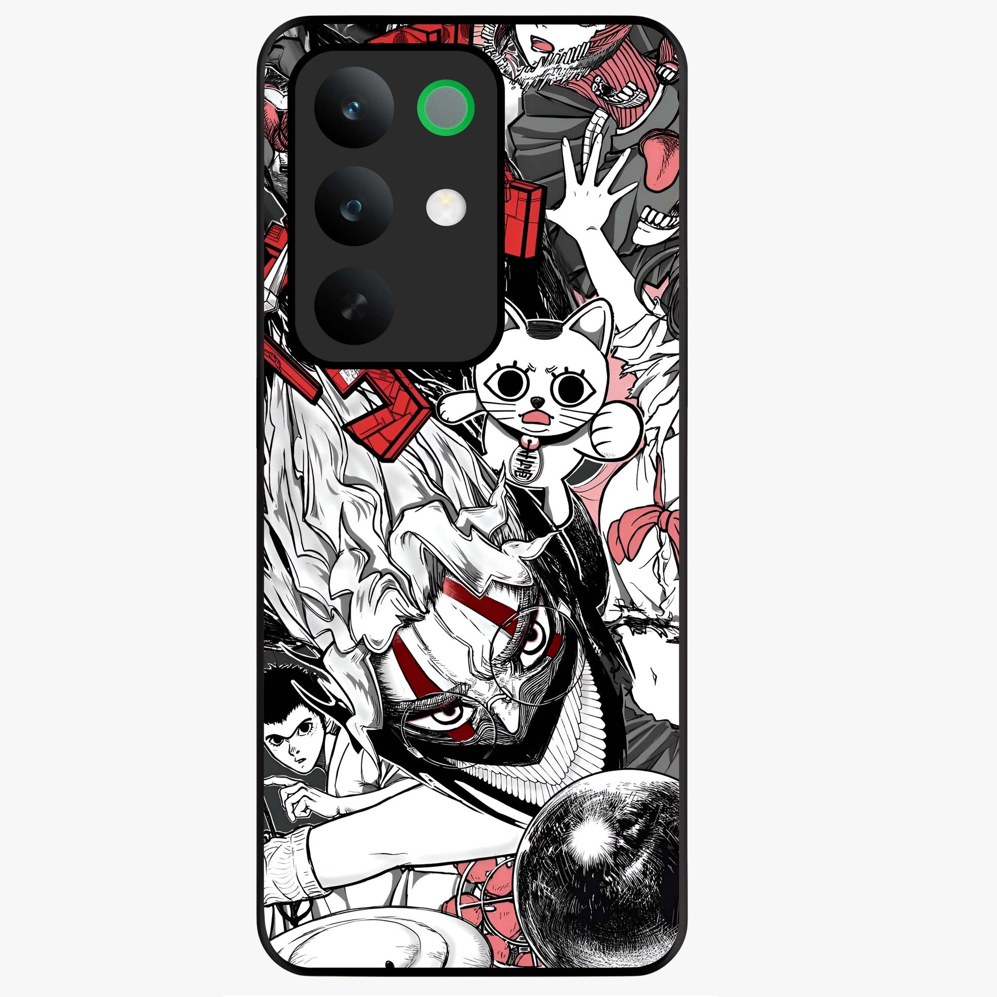 Crimson Chaos Panel Glass Case showing flat back view with bold crimson abstract artwork and glossy glass finish.