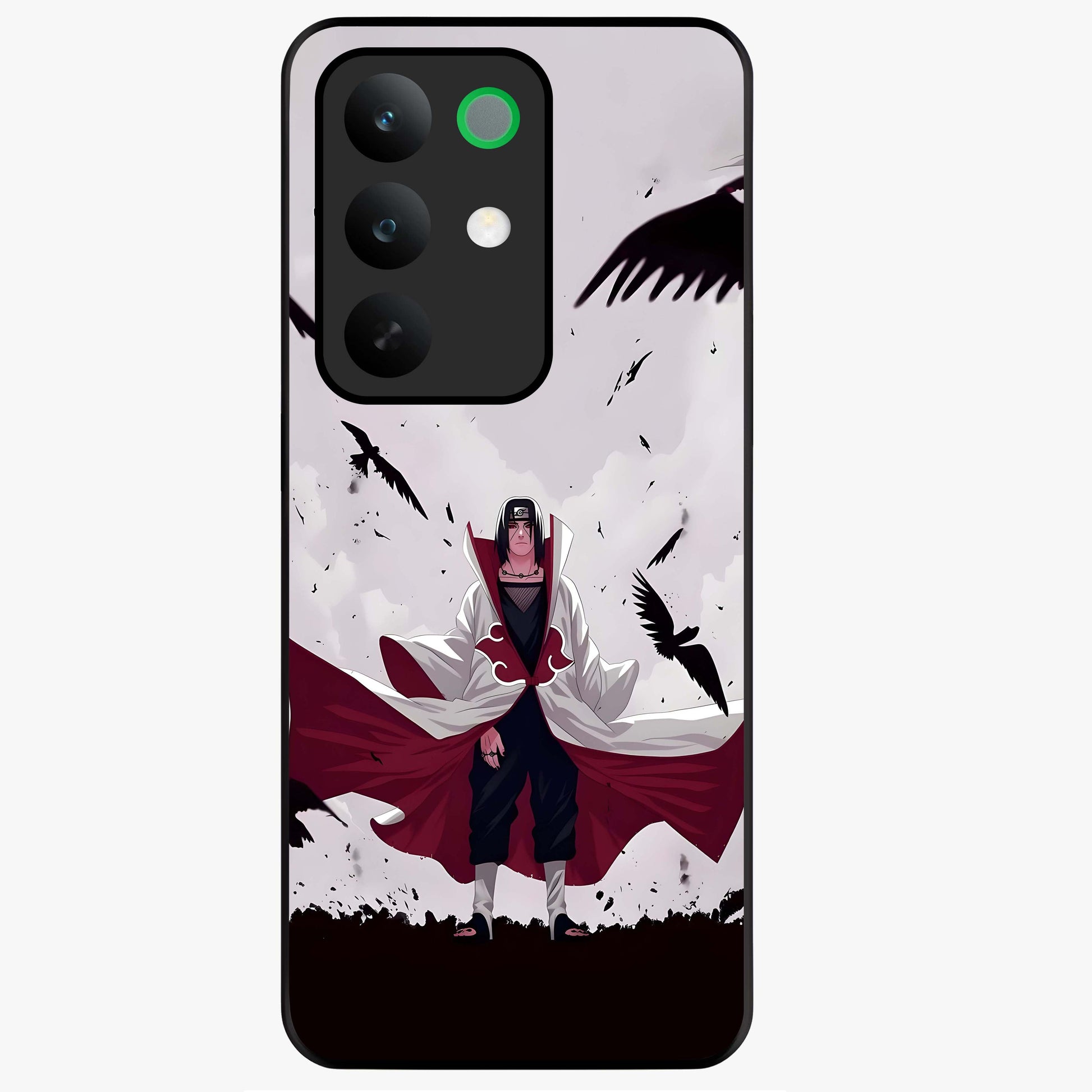 Crimson Crow Ascension Glass Case showing flat back view with mystical crow artwork and glossy glass finish.