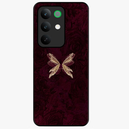 Crimson Fade Butterfly Glass Case showing flat back view with fading butterfly artwork and glossy glass finish.