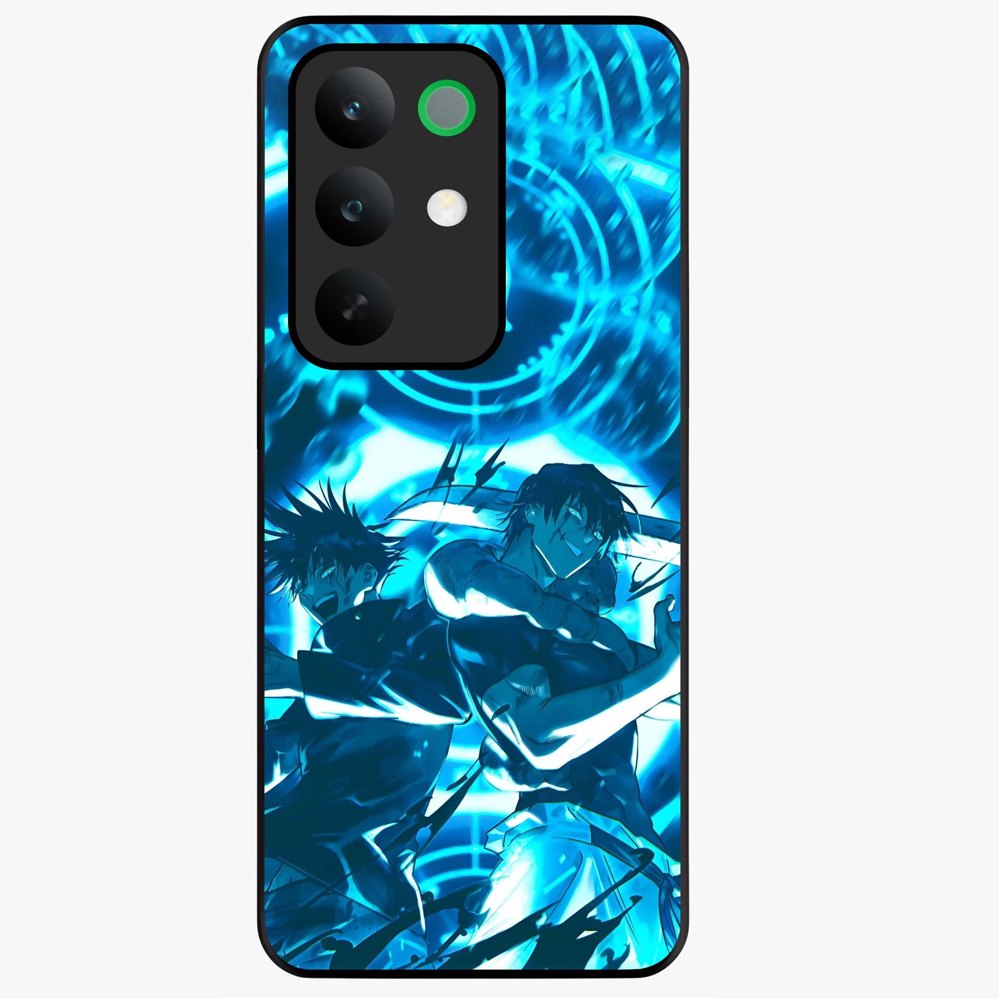 Cursed Energy Clash Glass Case showing flat back view with intense cursed energy artwork and glossy glass finish.