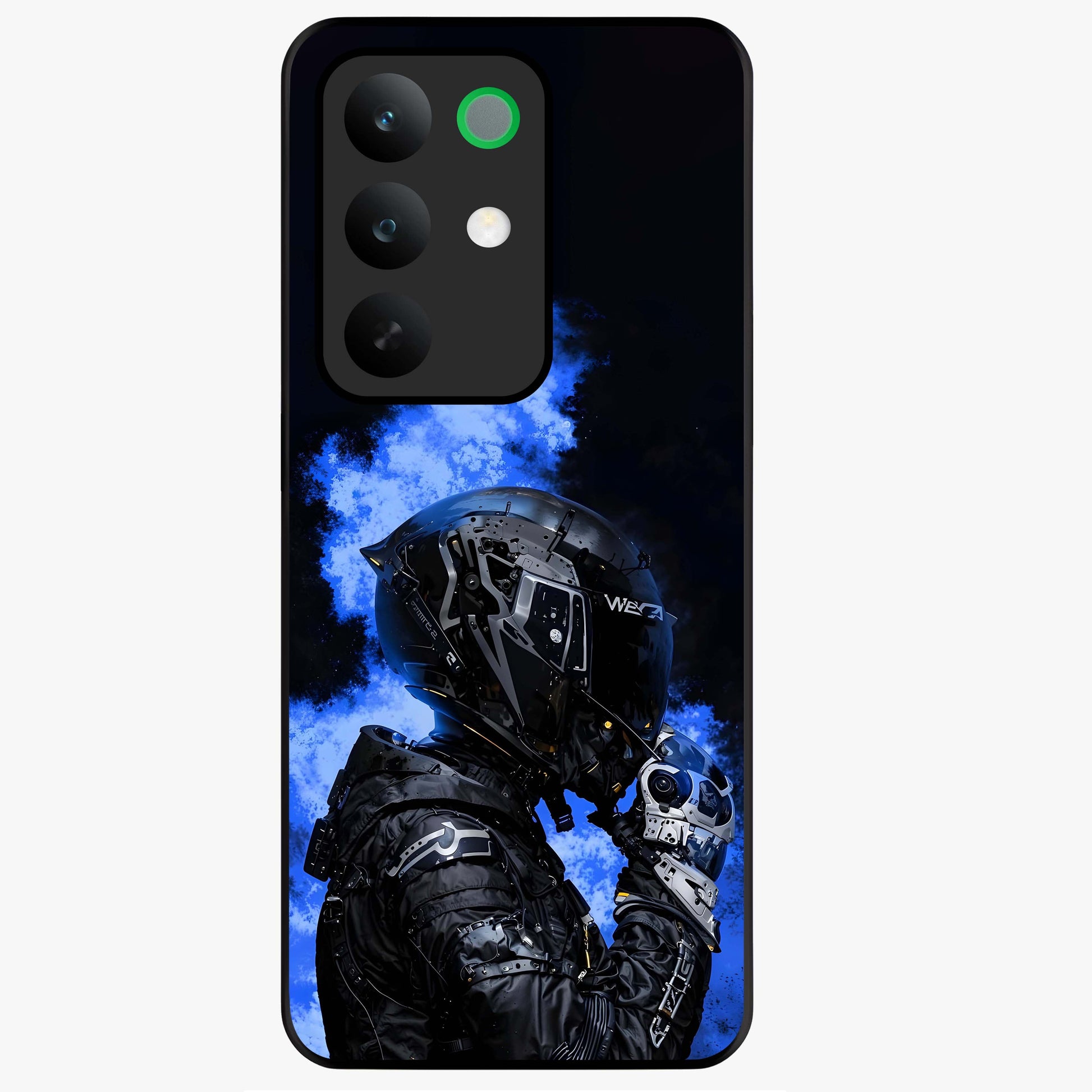 Cyber Sentinel Protocol Glass Case showing flat back view with futuristic cyber themed artwork and glossy glass finish.